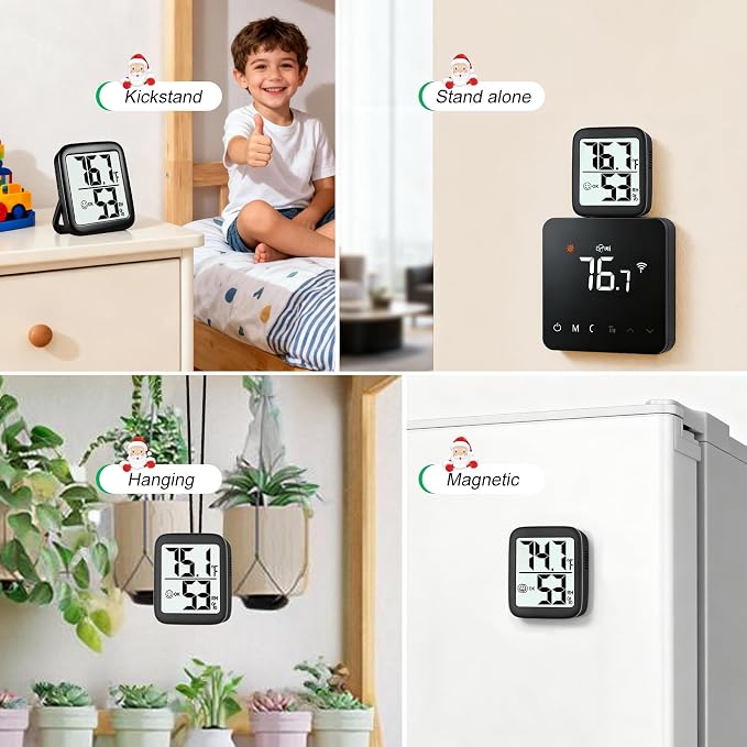 2 Pack Room Thermometer Indoor Hygrometer | Monitor Temperature & Humidity, Accurate, Fast Read, Easy To View, Magnetic/Kickstand/Hanging, ℉/℃, w/ Battery, Compact