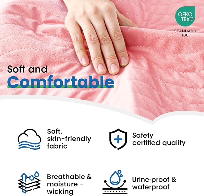 Chuck Pads Washable - 34"x52"(Pack of 4) Pink - Reusable Bed Underpads for Adults - Chux Pads for Incontinence - Heavy Absorbency Waterproof Mattress Protector for Elderly, Bedwetting