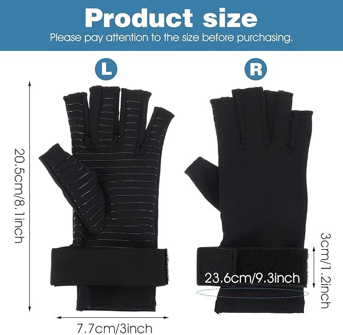 Copper Arthritis Compression Gloves with Wrist Strap, Fingerless Hand Compression Gloves for Women Men Carpal Tunnel