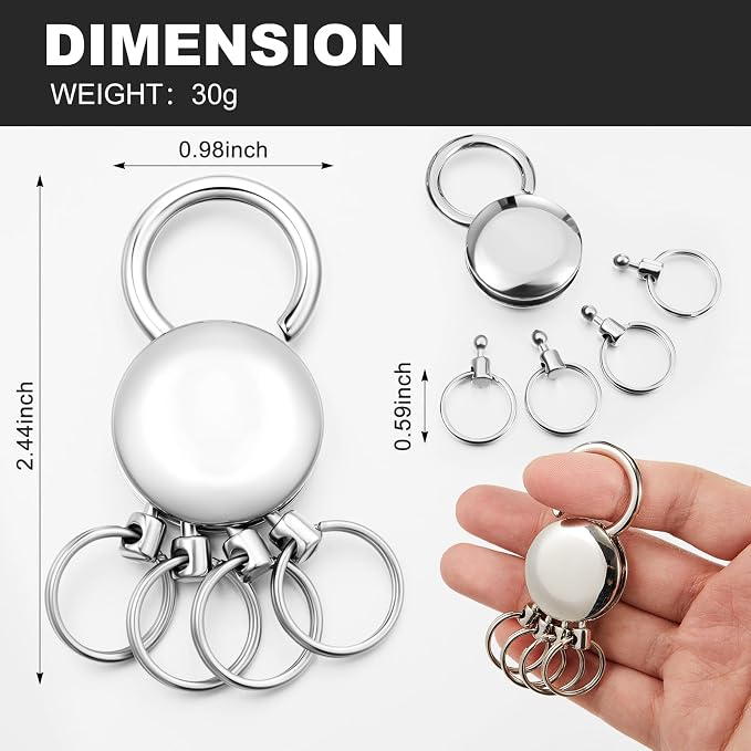 Sureio 2 Pcs Detachable Key Holder Keychain Accessory Men with 4 Split Rings Buckle Waist Hanging Name Round Multi Keychain Spider Key Metal Ring Holder for Unisex Women Car Clip Organizer