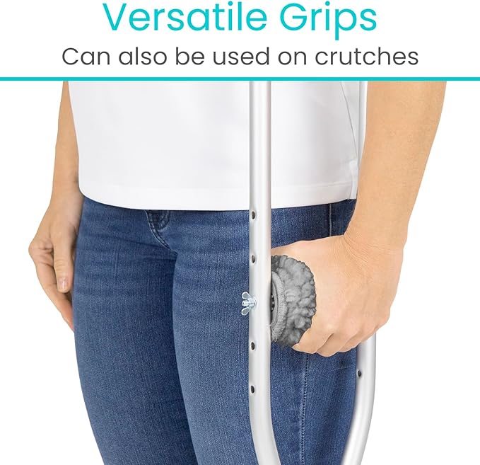 Vive Walker Handle Cushions (2-Pack) Extra Soft Sheepskin Grips - Padded Hand Cover Accessories for Folding Rolling Wheelchair, Rollator Handle, Senior, Elderly Grippers - Foam Padding for Disability