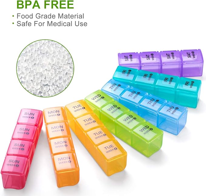 Sukuos Monthly Pill Organizer 28 Day, Large Moisture-Resistant Pill Box Cases with Dust-Proof Box and Clear Lid for Vitamin/Fish Oil/Supplements, Easy to Open and Clean