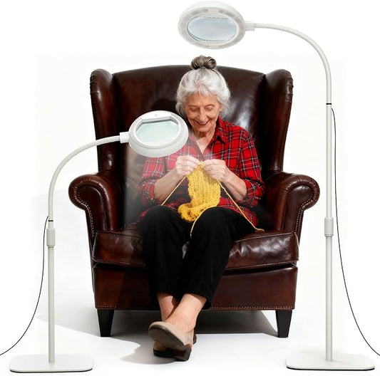 10X Large Floor Magnifying Glass with Light and Stand, Floor Magnifying Lamp 56 LED Flexible Gooseneck,Hands Free Lighted Magnifiers for Close Work, Sewing,Reading,Repair Craft