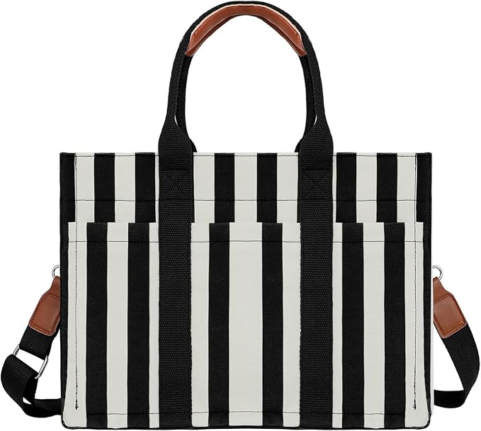 FIORETTO Canvas Tote Bag for Women with Zipper Closure & Individual Compartments for Work College for Teacher & Nurse
