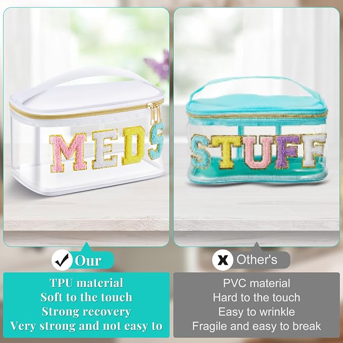 Geetery Chenille Letter Bag, Meds Bag, Travel Medicine Cases, Nylon White Makeup Portable Pouch, Cheerleader Gifts for Women(White, Meds)