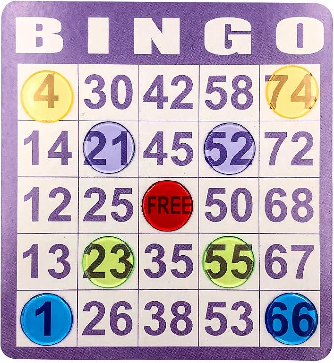 Yuanhe Bingo Cards Game Set - Includes 50 Bingo Cards and 500 Colorful Transparent Bingo Chips, for Bingo Games and Card Games