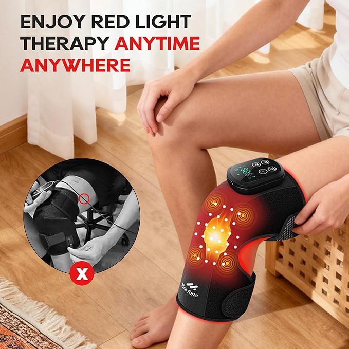 Morfone Red Light Therapy Device for Knee,3 Vibration Modes and 4 Heating Levels,5000mAh Wireless Rechargeable, 660nm and 850nm Infrared Red Light Therapy for Knee Pain Relief,Gifts for Women Men