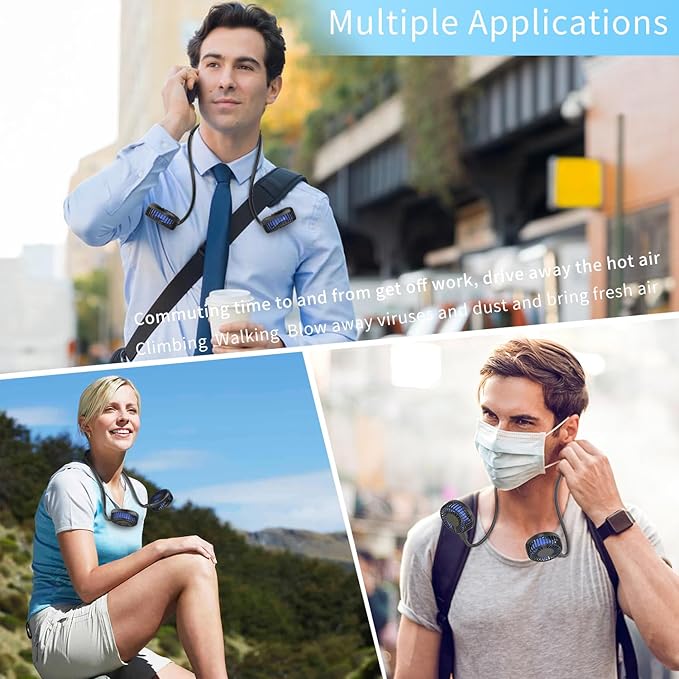 HandFan 5000mAh Portable Neck Fan Rechargeable, Wearable Personal Fans, Hands Free Necklace Fan Battery Operated, Hanging Cooling Fan for Travel Hiking Fishing, Gifts for Women Men
