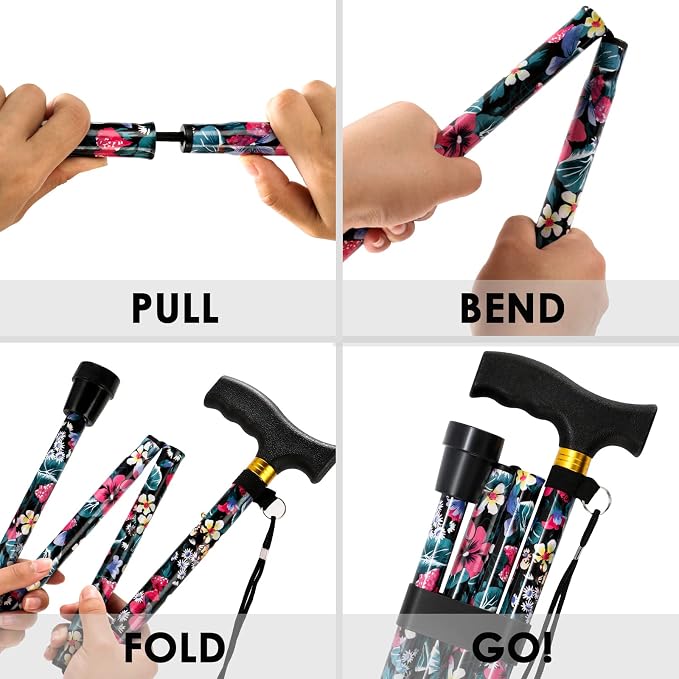 Walking Cane PANZHENG Cane for Man/Woman | Mobility & Daily Living Aids | 5-Level Height Adjustable Walking Stick | Comfortable Plastic T-Handle Portable Walking Stick Folding Cane
