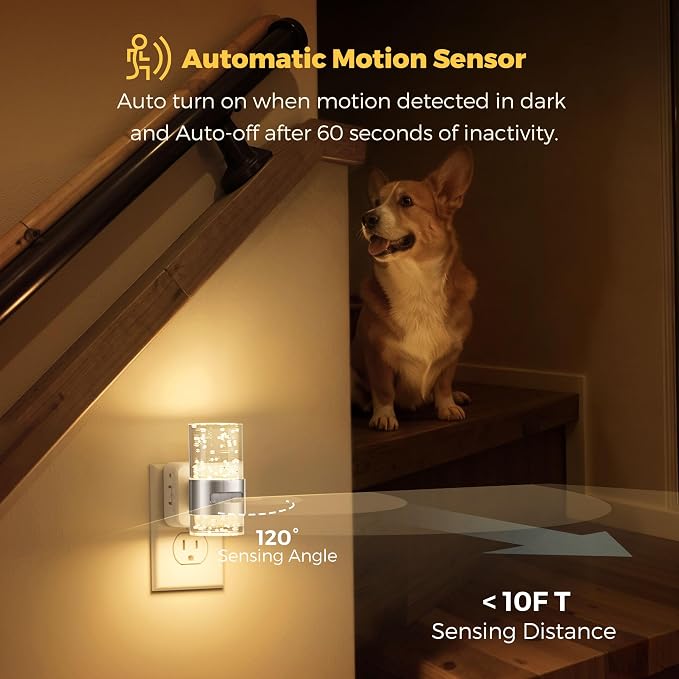 L LOHAS LED Motion Sensor Night Light,Dimmable Night Lights Plug into Wall | 3000K Night-Lights with 0-100 LM Adjustable, Acrylic Bubble Plug in Nightlight for Bathroom Hallway Nursery