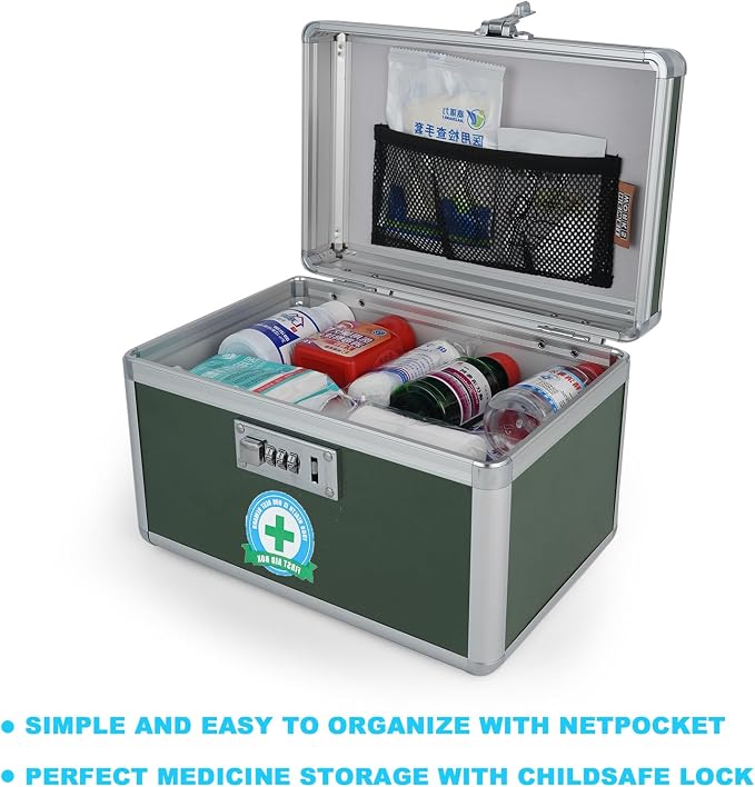 Medication Lock Box with Combination, Lockable Medicine Storage Box, Empty First Aid Box, Security Lock Box, Medical Organizer, Multipurpose Locking Box for Home and Outdoor (Green, SMALL)