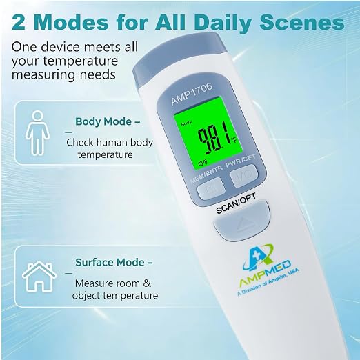 Non-Contact Forehead Thermometer, White Blue | For Kids and Adults, Baby Head Temporal Digital, Accurate Reading