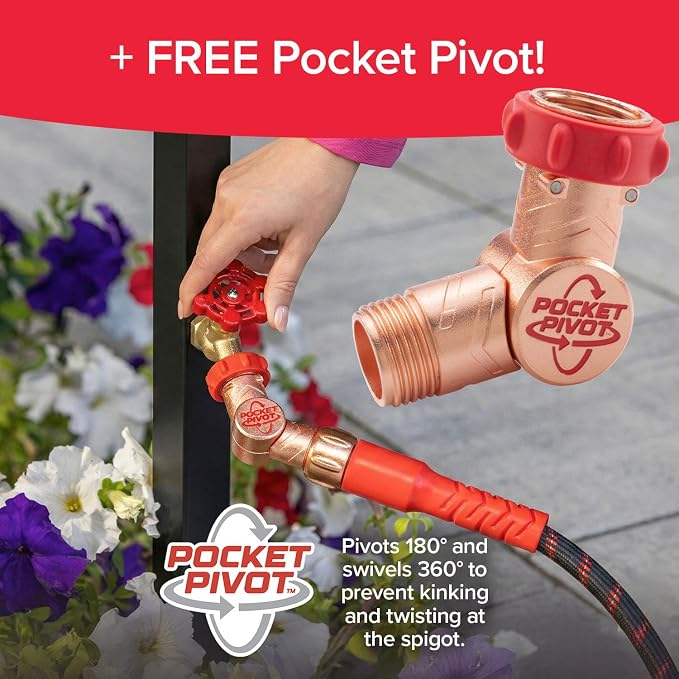 Pocket Hose Ballistic 100 FT Expandable Garden Hose, No-Kink, As Seen on TV | Anti-burst sleeve reinforced with bulletproof fiber, 360° swiveling pocket pivot connector, lightweight compact design