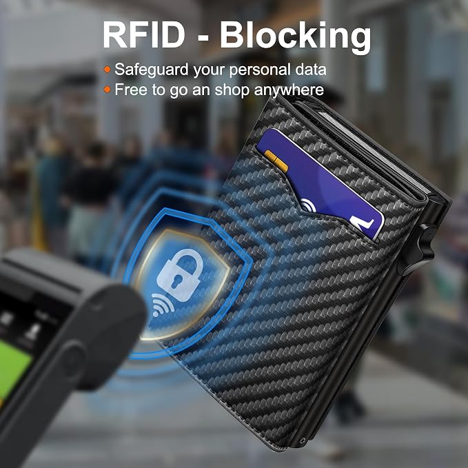 Wallet for Men,with Cash Pocket 2 ID Window 9-13 Cards,Metal Case Smart Slim Pop Up Credit Card Holder Flip with Magnetic Closure RFID Blocking Trifold wallet with Gift Box