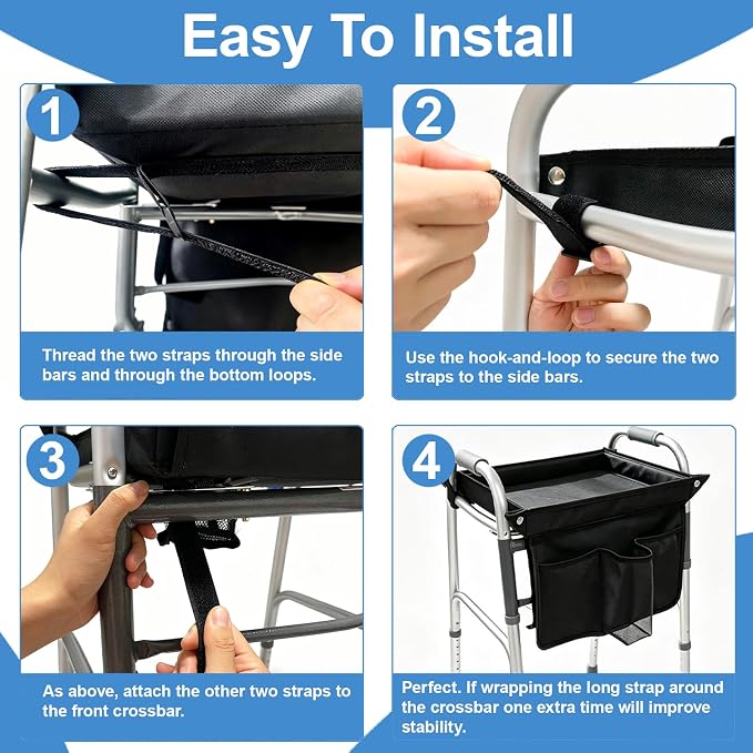 Walker Tray for Folding Walker, Removable Tray for Walker, Tray for Walkers for Seniors with Cup Holder, Fits Standard Walkers, Easy Assembly (Black)