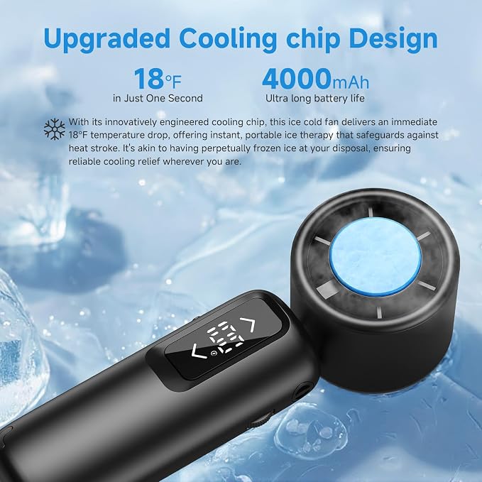 Portable Handheld Turbo Fan, 1-100 Gear Wind, Battery Operated, Up to 23 Working Hours, 3 IN 1 Personal Fan with Air Turbo Tech, Cooling Essentials for Indoor/Outdoor (Metallic Glossy Black)