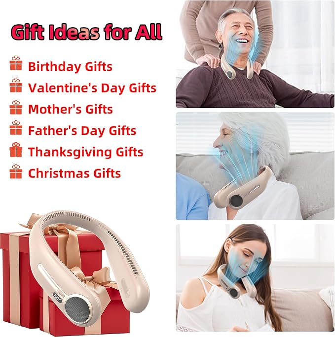 Portable Neck Fan, Personal Wearable Bladeless Fan, 6000mAh USB Rechargeable, 360° Airflow, LED Display, 4-Speeds, Hands Free Fan for Outdoor Indoor, Birthday Gifts for Men Women Dad Mom (Brown)