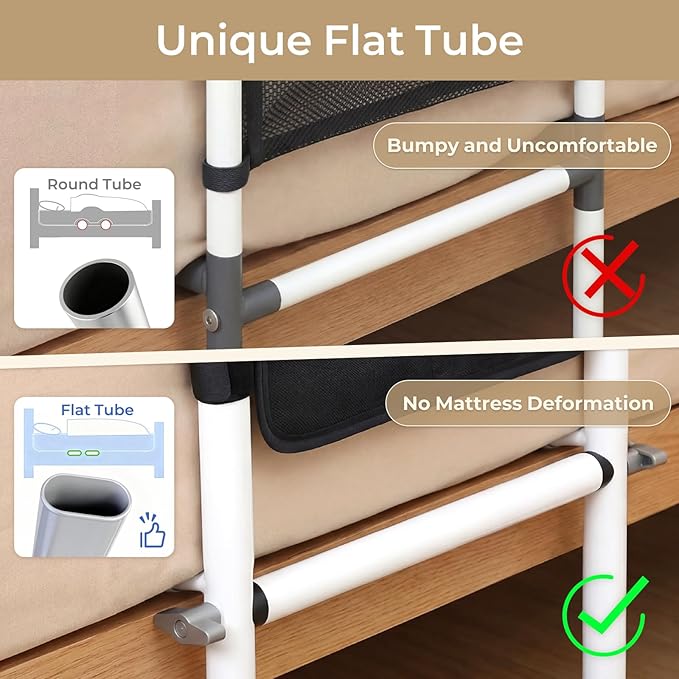Bed Rails for Elderly Adults Safety, for 400Lbs, White | Bed Rail for Seniors with Motion Sensor Light, Height Adjustable Bed Assist Bar, Non-Slip Handle, Storage Bag