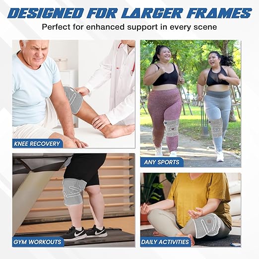 Nvorliy Knee Brace for Women Plus Size for Knee Pain (XL-8XL) - Extra Large Knee Brace with Side Stabilizers for Arthritis, Meniscus Tear, Knee Pain Relief, ACL, LCL, MCL (5XL/6XL, Grey)