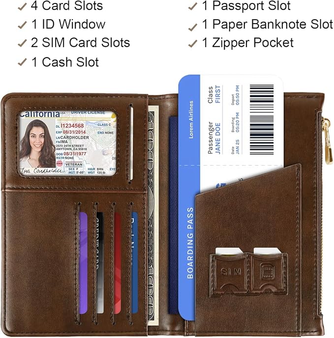 Passport Holder for Travel, RFID Blocking Passport Cover for Women Zipper | Travel Wallets, Passport Book Holder, Credit Card Holder, ID Window,SIM Card Slots, Coin & Tickets Pocket, Cow Print