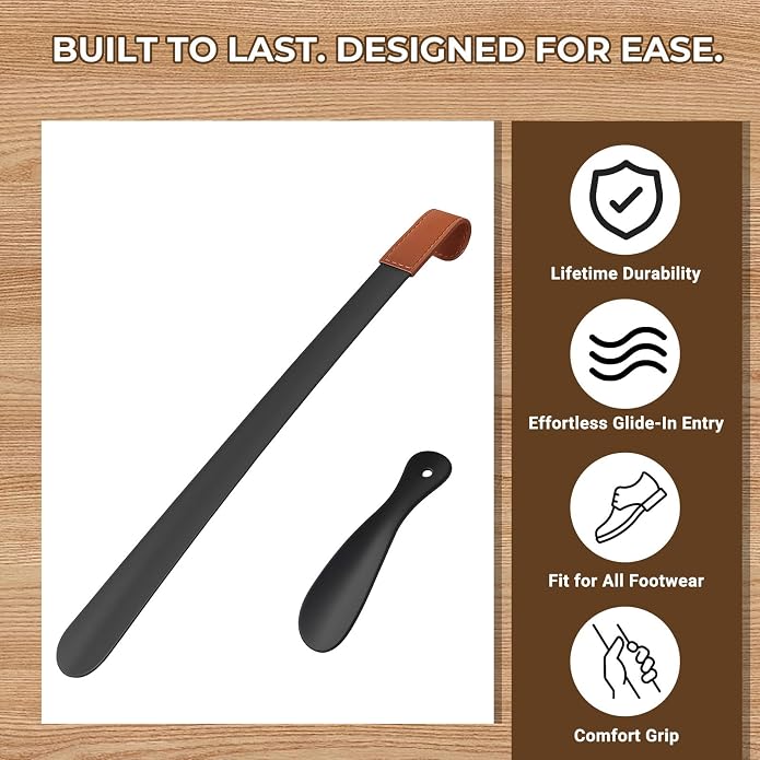 Metal Shoe Horn Long Handle, Shoehorns for Seniors, Men, Women & Kids