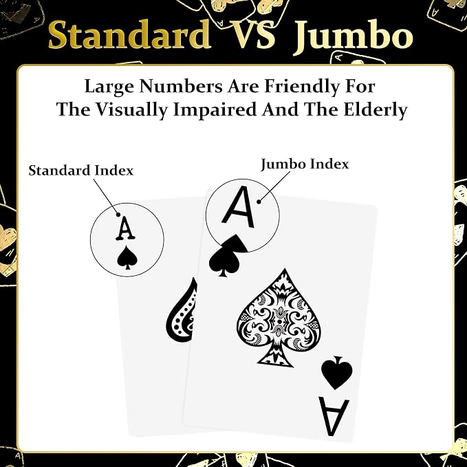 Plastic Playing Cards Waterproof Cards, Deck of Cards, Large Print Playing Cards for Adults Seniors, Premium Poker Card for Blackjack, Euchre, Canasta, Go Fish Card Games (Gold)