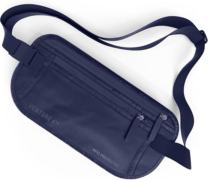 VENTURE 4TH Travel Money Belt, RFID Blocking Passport Holder - Sleek Navy
