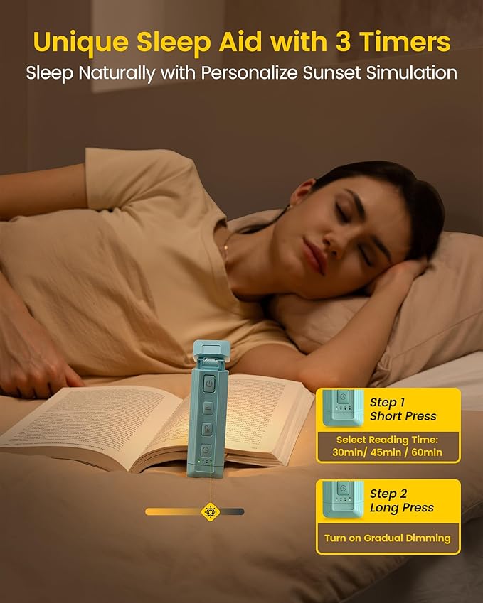 Glocusent Extendable Book Lights for Reading at Night, 5 Enhanced Brightness & 3 Colors with Sleep Aid & Timers, Clip on USB Rechargeable Reading Light for Books in Bed, Ideal Gifts for Book Lovers