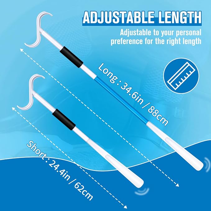 35" Long Shoe Horn for Seniors, 2-in-1 Dressing Stick with S-Hook for Elderly, Pregnant Women, Hip/Knee Surgery, Helps Put on Clothes & Shoes Without Straining (Blue)