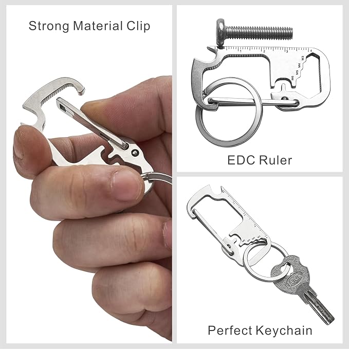 Carabiner Keychain with Bottle Opener for Men, Stainless Steel Carabiner Clip for Car Keys Holder, Mini Multitool Key Chain Clip for Belt Hook, Heavy Duty Key Ring Clip