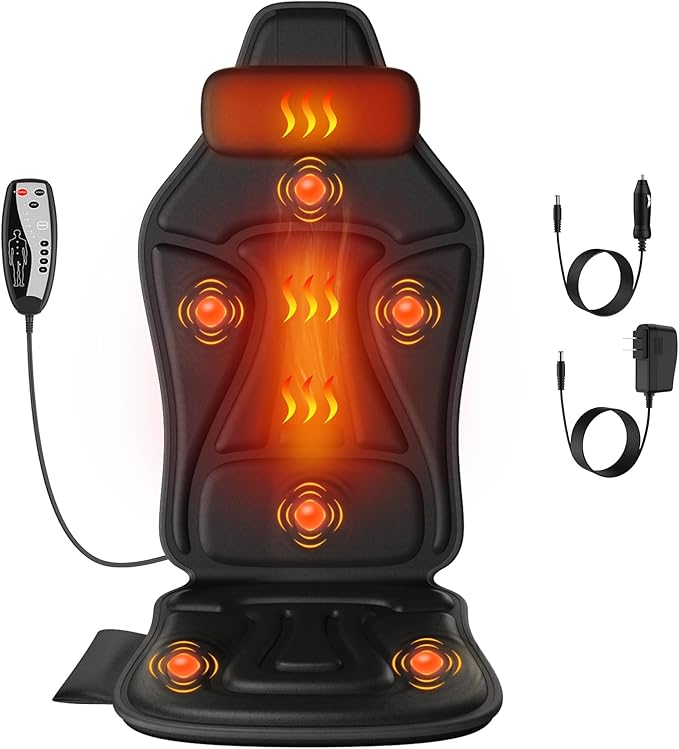 Vibration Back Massager with Heat, Massage Chair Pad for Recliner with 2 Heating Levels & 6 Vibration, Seat Cushion For Seniors, Office Workers & Family, Fatigue & Pain Relief in Office, Home & Travel