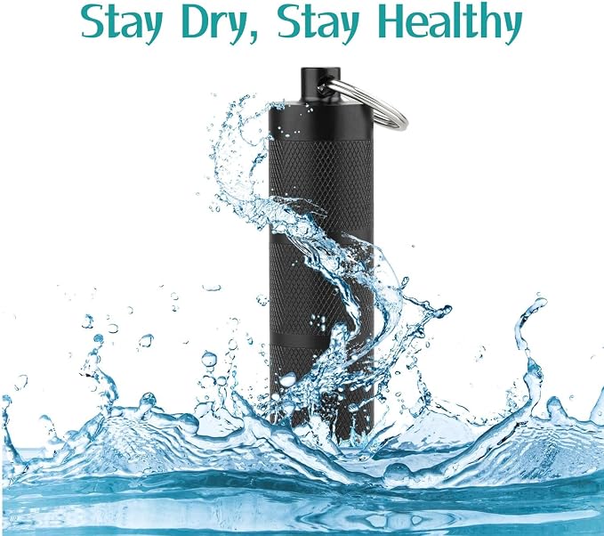 Waterproof Keychain Pill Holder - 3-Compartment, Black | Anodized aluminum with a keyring. 3 detachable layers. Pocket-sized, rustproof EDC pill container