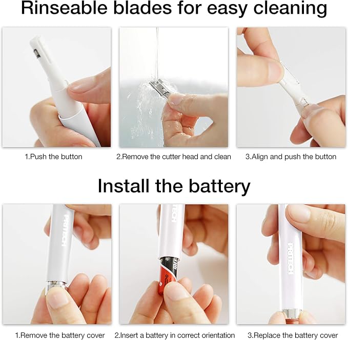 PRITECH Electric Eyebrow Trimmer - Facial Hair Remover Precision Razor | Painless Shaver with Comb & 2 Replaceable Blades - Battery Powered, Portable for Eyebrows Face Chin Neck Upper Lip Peach Fuzz