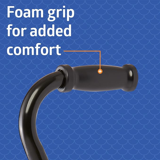 Medline Aluminum Quad Cane with Large Base for Balance, Knee Injuries, Leg Surgery Recovery & Mobility, Portable, Lightweight Walking Aid for Seniors & Adults
