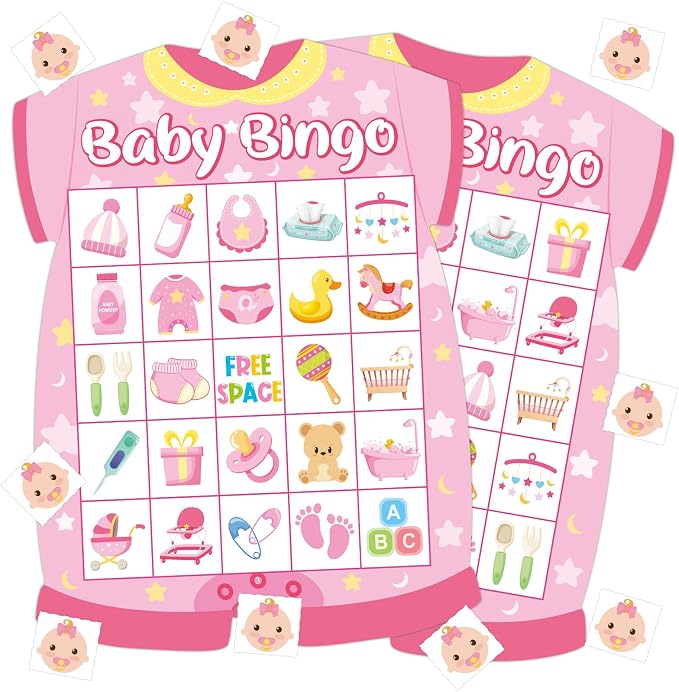 Baby Shower Bingo Cards - 24 Guests Pink Newborn Baby Bingo for Shower Party Supplies