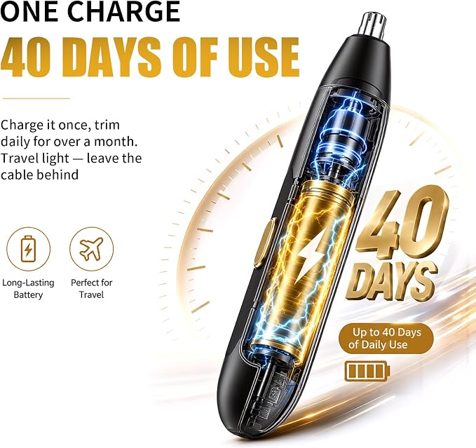 Ear and Nose Hair Trimmer for Men, USB-C Rechargeable Nose Trimmer for Men, 6500 RPM Painless Dual-Edge Blades, 40 Days Use, Nose Hair Trimmer Women, Low Noise, Gift for Men & Women