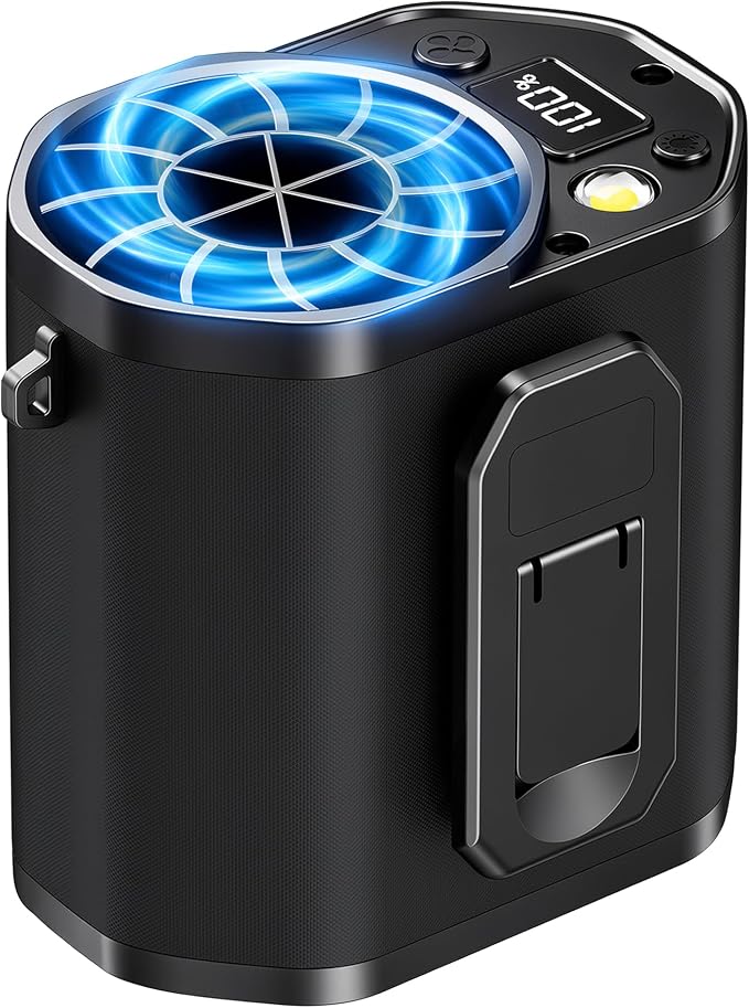 Waist Fan with Clip on: Portable 4-Speed Enlarged Fan-blades Personal Belt Fan with LED Light 6-11H of Working Time Hands-Free Neck Fan