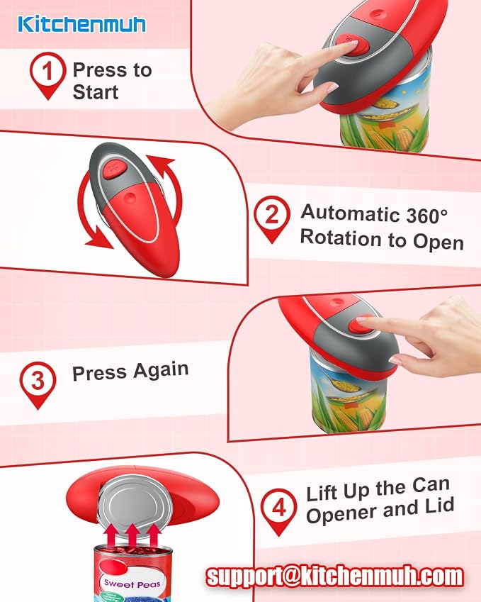 One Touch Electric Can Opener Fits All Can Sizes for Seniors with Arthritis, Battery Operated Can Opener with Smooth Edge, Food Safe Kitchen Gadgets Automatic Can Opener for Kitchen