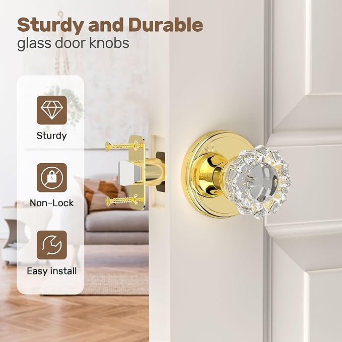 Antique Crystal Door Knobs, Passage Door Knob Interior Glass Door Knob
