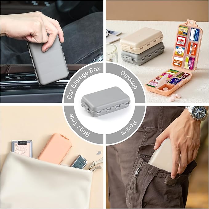 3 Pack 14 Grids Travel Pill Organizer Box with 415-Pcs Medicine Name Labels - Pocket Daily Pharmacy Case Container Kit - Travel Medication Holder Dispenser for Fish Oil Vitamin Supplement Storage