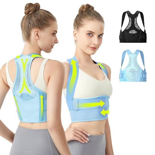 Posture Corrector for Women, Upper Back Brace for Pain Relief Blue M | Lightweight and Breathable, Rounded Shoulders and Hunchback, Compact & Portable with Fashionable Design, Invisible