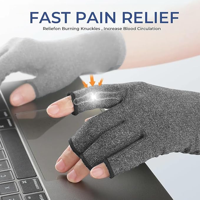 Arthritis Gloves for Women for Pain, Men and Women Fingerless Compression Wrap for Hand Pain and Osteoarthritis Compression Gloves Women,L,Grey