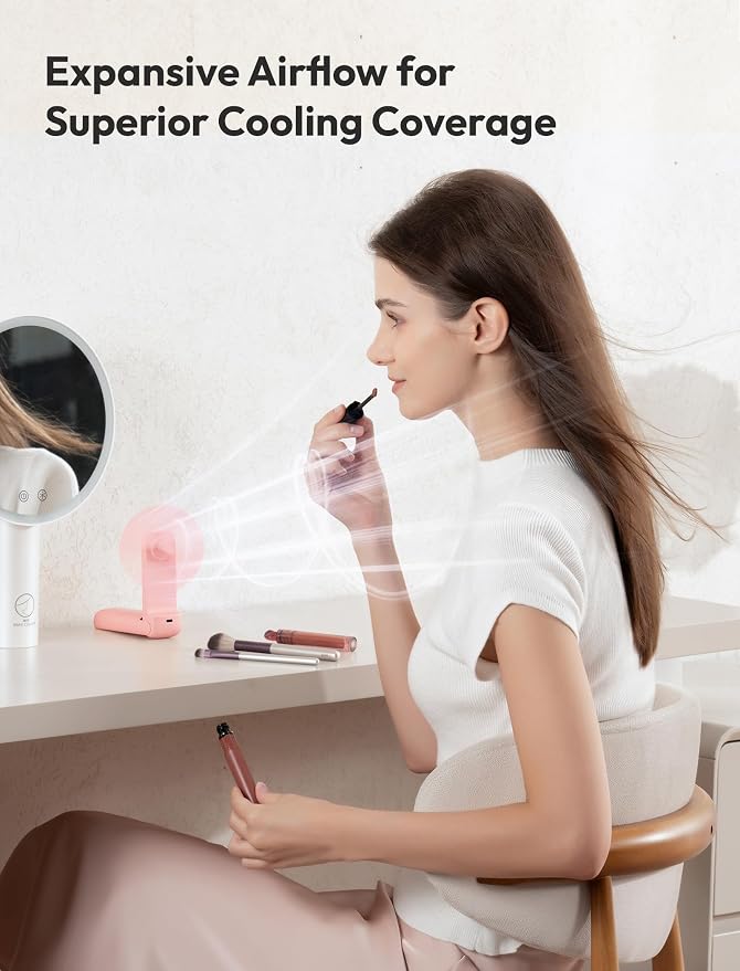 Aecooly Slim Handheld Fan, Thin Portable Fan, USB Rechargeable | Mini Personal [24H Max Cooling Time], Battery Powered Small Foldable Pocket for Travel, Summer, Gifts for Women, Girls -Pink
