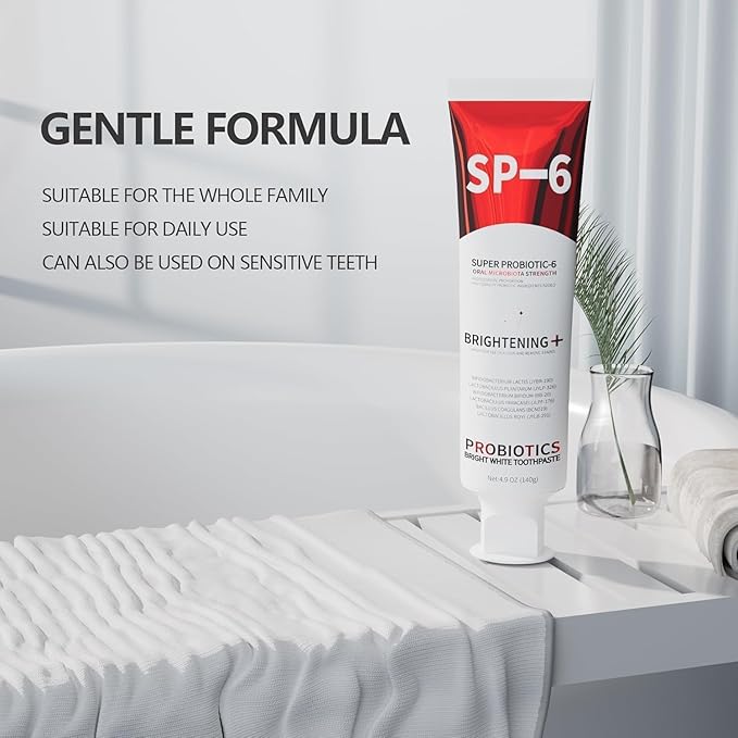 SP-6 Probiotic Toothpaste - Niacinamide Whitening Toothpaste Enhanced Formula with 6 Probiotics for Teeth Whitening and Gum Health - Enamel-Safe, Fluoride-Free, Fresh Mint Flavor, 4.9Oz (2)
