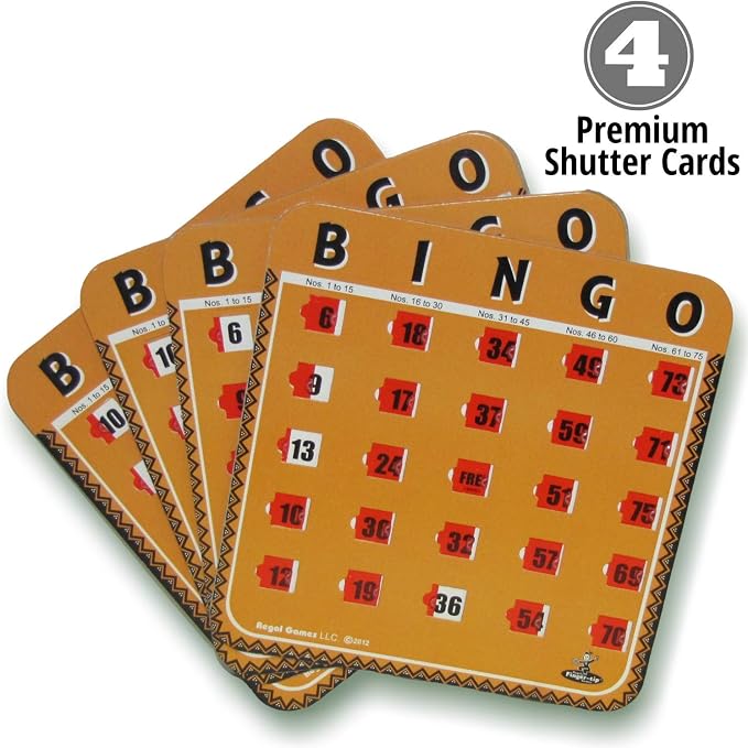 Regal Bingo Family Game Set for Adults and Kids - Includes 8 Inch Bingo Wheel Cage, 75 Balls, Master Board, 4 Shutter Slide Cards - Fun Family Bingo Night