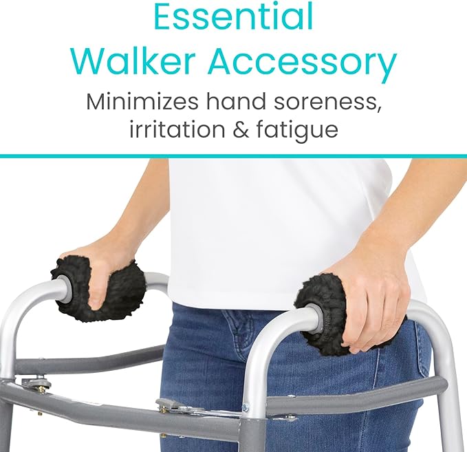 Vive Walker Handle Cushions (2-Pack) Extra Soft Sheepskin Grips - Padded Hand Cover Accessories for Folding Rolling Wheelchair, Rollator Handle, Senior, Elderly Grippers - Foam Padding for Disability