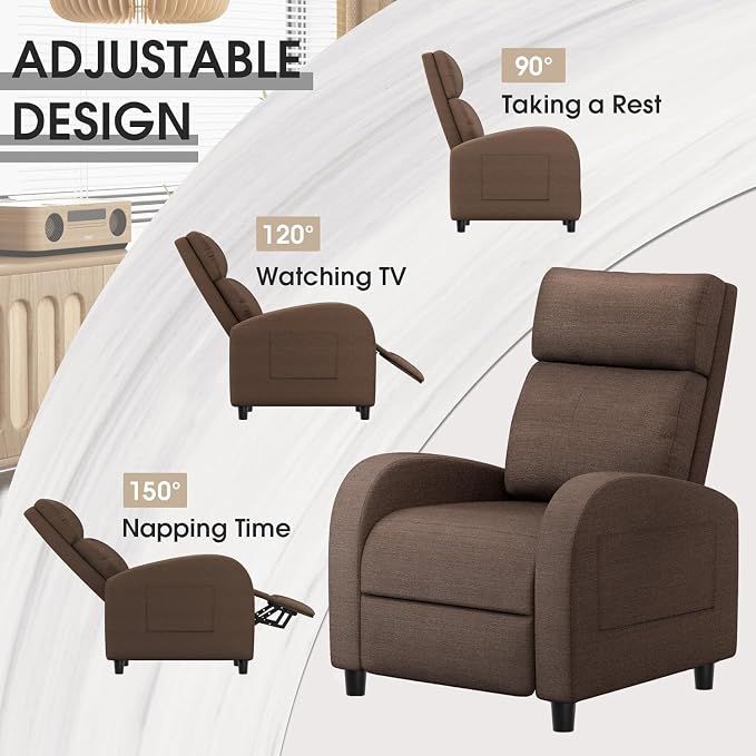 Homall Recliner Chair, Recliner Sofa Fabric for Adults, Brown Recliners | Home Theater Seating with Lumbar Support, Reclining Sofa Chair for Living Room