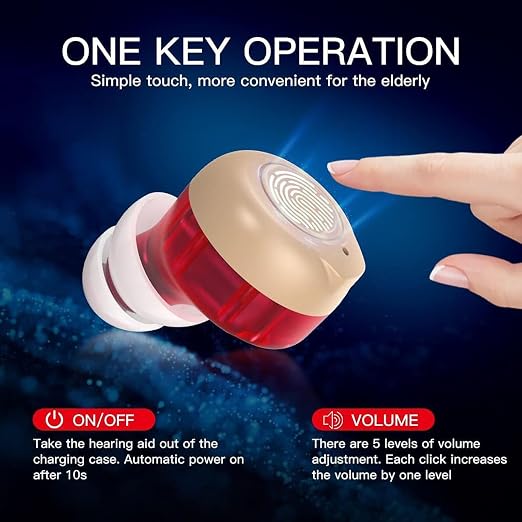 Nano Rechargeable Touch Hearing Aids for Seniors and Adults Severe Hearing Loss with Noise Cancelling，Easy Volume Control，Blue & Red Pair With Portable Charging Case，Suitable Gift for Elders (white)