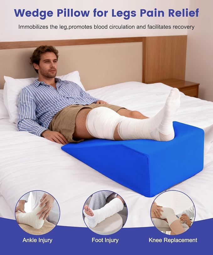 Knee Surgery Pillow Straight Leg | Leg Pillow Elevation Blood Circulation | Foam Wedge for Elevating Leg Machine Washable Removable Cover | Knee Wedge Pillow Post Surgery