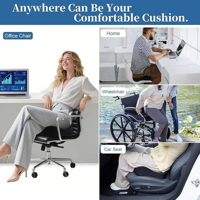 Seat Cushions, Comfort Memory Foam Office Chair Cushions, Ergonomic Seat Pad for Office Chair/Wheelchair/Gaming Chairs/Car Seat/, Pressure Relief Sciatica & Pain Relief for Long Sitting